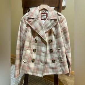 Old Navy Women's Plaid Pea Coat - Cream and Khaki